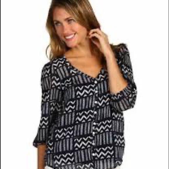 Breezy Gauze Tribal Zig Zag Blouse S - Picture 3 of 6